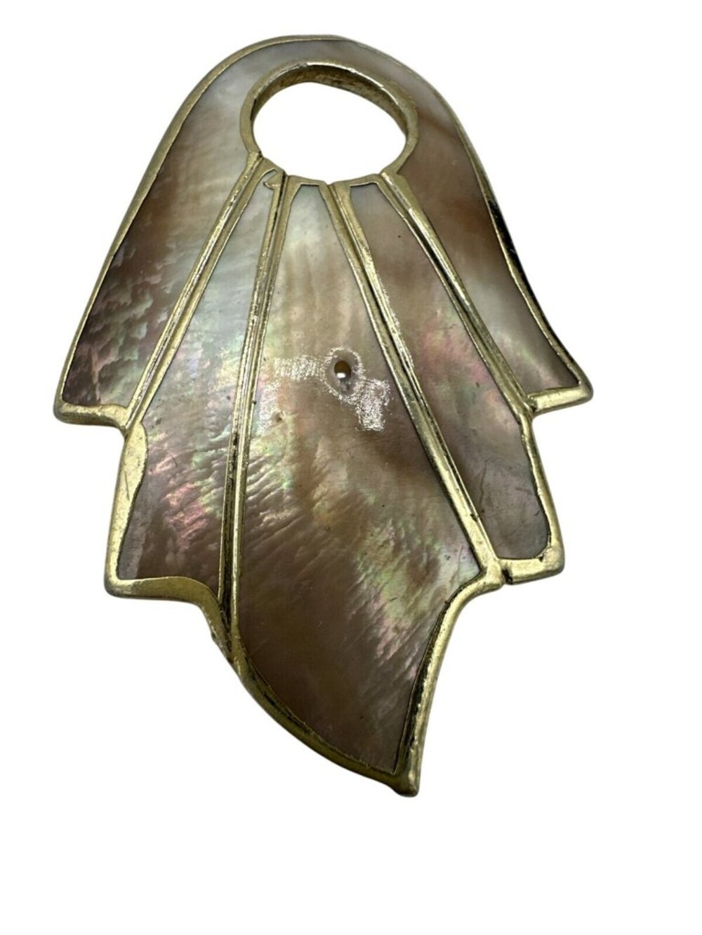 Necklace Pendant Shell Goldtone Abalone 2" Boho Natural Statement Beach Core